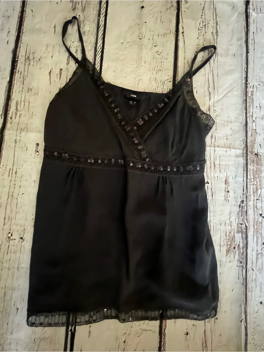 H&M Black Sequin Trim Satin Cami Top